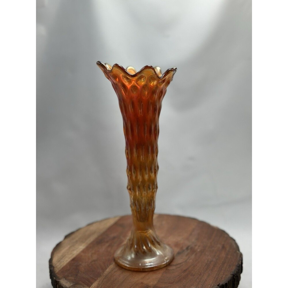 Marigold Carnival Swung Vase Trunk Ribbed Iridescent Ruffled